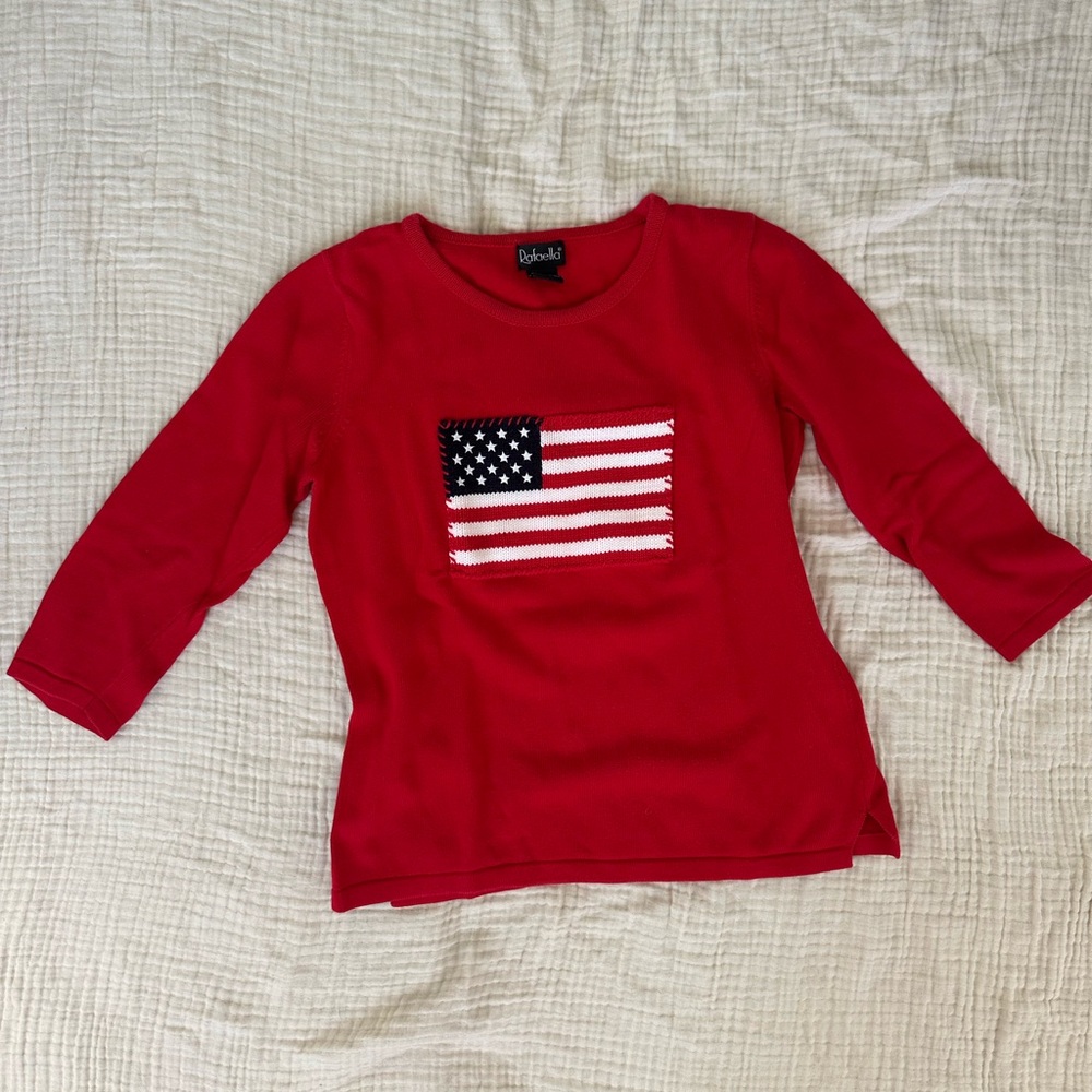 Rafaella red vintage embroidered American flag sweater cotton
